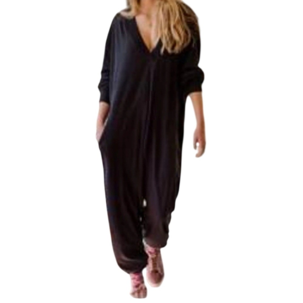 Natural Life Black Slub Knit Jumpsuit XS  Long Sleeve‎ Boho Lounge One Piece
